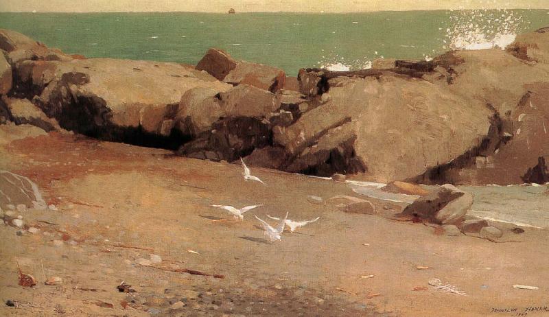 Winslow Homer Rocky shore and the seagulls China oil painting art